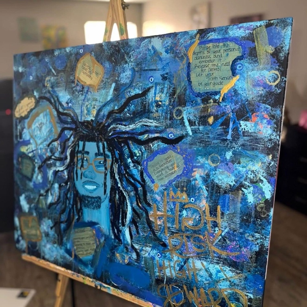 Vibrant Blue and Gold Abstract Canvas - Picture 6 of 10